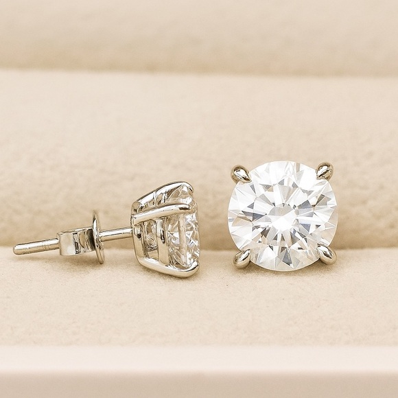 4tcw Stud Earrings - 14k Gold or Rhodium over Sterling Silver - Picture 2 of 8